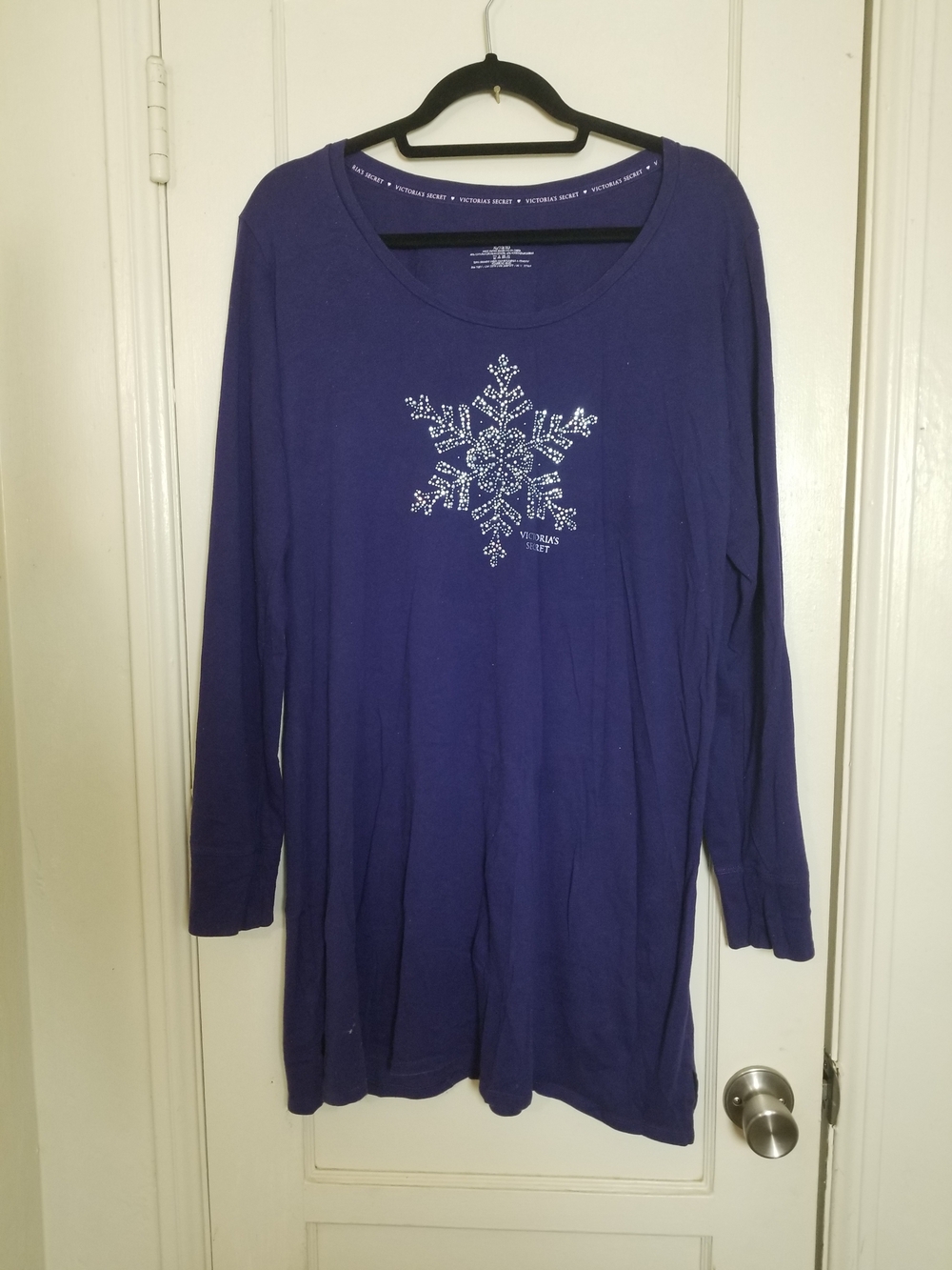 Victoria's Secret Purple Long-Sleeve Snowflake Night Gown Tee XL